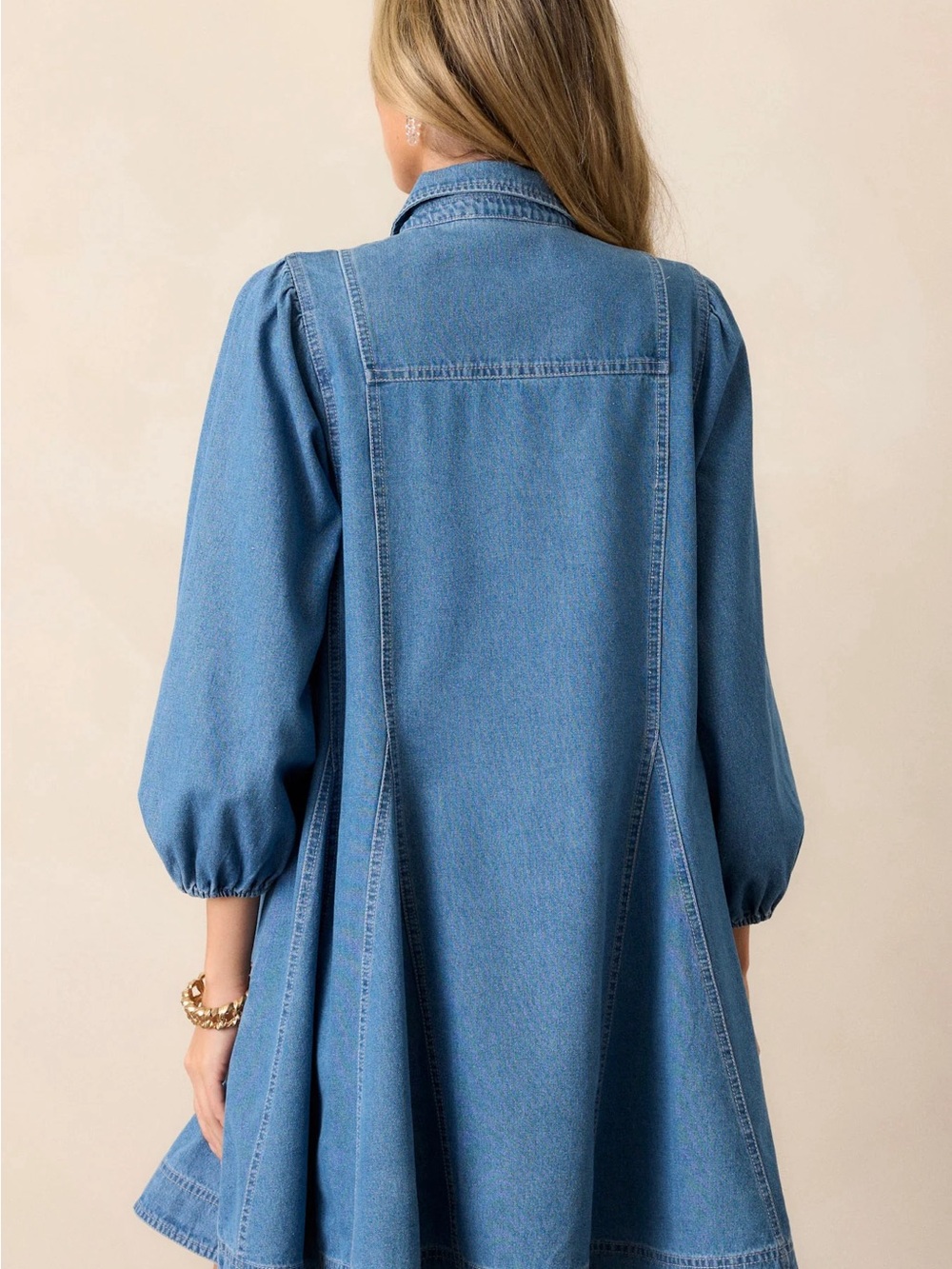 entro Chambray Button-Front Midi Dress - Blue - Picture 3 of 5
